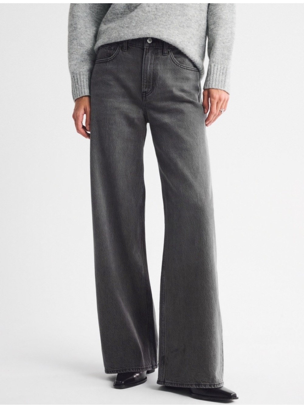 Abercrombie & Fitch Charcoal High-Rise Wide Leg Jeans - Picture 2 of 5
